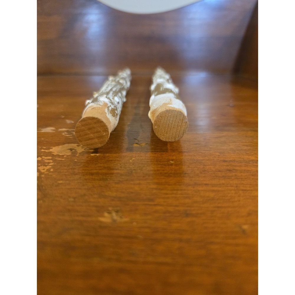 Pair VTG Mid Century 12" Faux Melting Wooden Taper Candles Gold/White Drippy - Picture 6 of 7